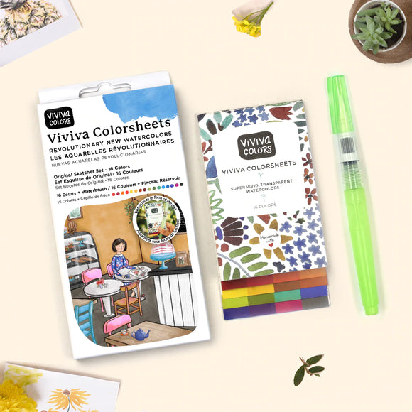 Viviva Colorsheets Original Sketcher Set of 16 vibrant travel colour sheets & water brush