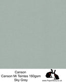 Canson Mi Teintes acid free, sky grey, grey with a cool tint of blue, hammered texture honeycomb surface paper 160 gsm. This is a popular and classic paper for all artists especially well respected for Pastel  and Papercutting made famous by Paper Panda. This paper has a honeycombed finish one side and fine grain the other. An authentic art paper, acid free with a  very high 50% cotton content. Canson Mi-Teintes complies with the ISO 9706 standard on permanence, a guarantee of excellent conservation  