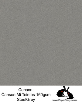 Canson Mi Teintes acid free, Steel Grey, cool crey, hammered texture honeycomb surface paper 160 gsm. This is a popular and classic paper for all artists especially well respected for Pastel  and Papercutting made famous by Paper Panda. This paper has a honeycombed finish one side and fine grain the other. An authentic art paper, acid free with a  very high 50% cotton content. Canson Mi-Teintes complies with the ISO 9706 standard on permanence, a guarantee of excellent conservation  