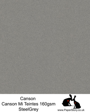 Canson Mi Teintes acid free, Steel Grey, cool crey, hammered texture honeycomb surface paper 160 gsm. This is a popular and classic paper for all artists especially well respected for Pastel  and Papercutting made famous by Paper Panda. This paper has a honeycombed finish one side and fine grain the other. An authentic art paper, acid free with a  very high 50% cotton content. Canson Mi-Teintes complies with the ISO 9706 standard on permanence, a guarantee of excellent conservation  