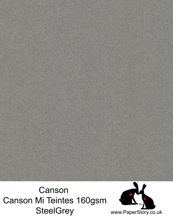 Canson Mi Teintes acid free, Steel Grey, cool crey, hammered texture honeycomb surface paper 160 gsm. This is a popular and classic paper for all artists especially well respected for Pastel  and Papercutting made famous by Paper Panda. This paper has a honeycombed finish one side and fine grain the other. An authentic art paper, acid free with a  very high 50% cotton content. Canson Mi-Teintes complies with the ISO 9706 standard on permanence, a guarantee of excellent conservation  