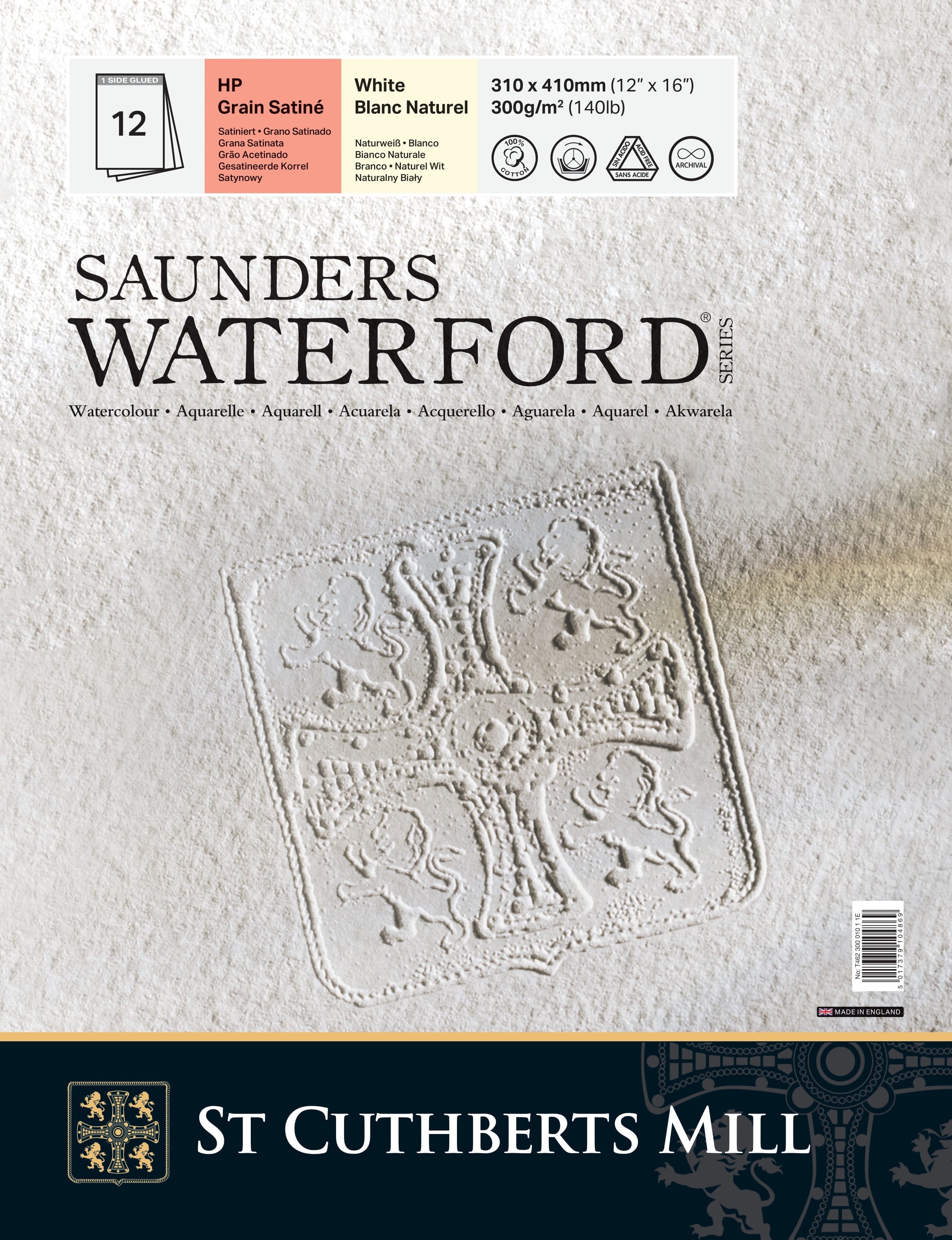 NEW Saunders Waterford Watercolour Pad 100% Cotton 300 gsm Hot Pressed 12 x 16 inches