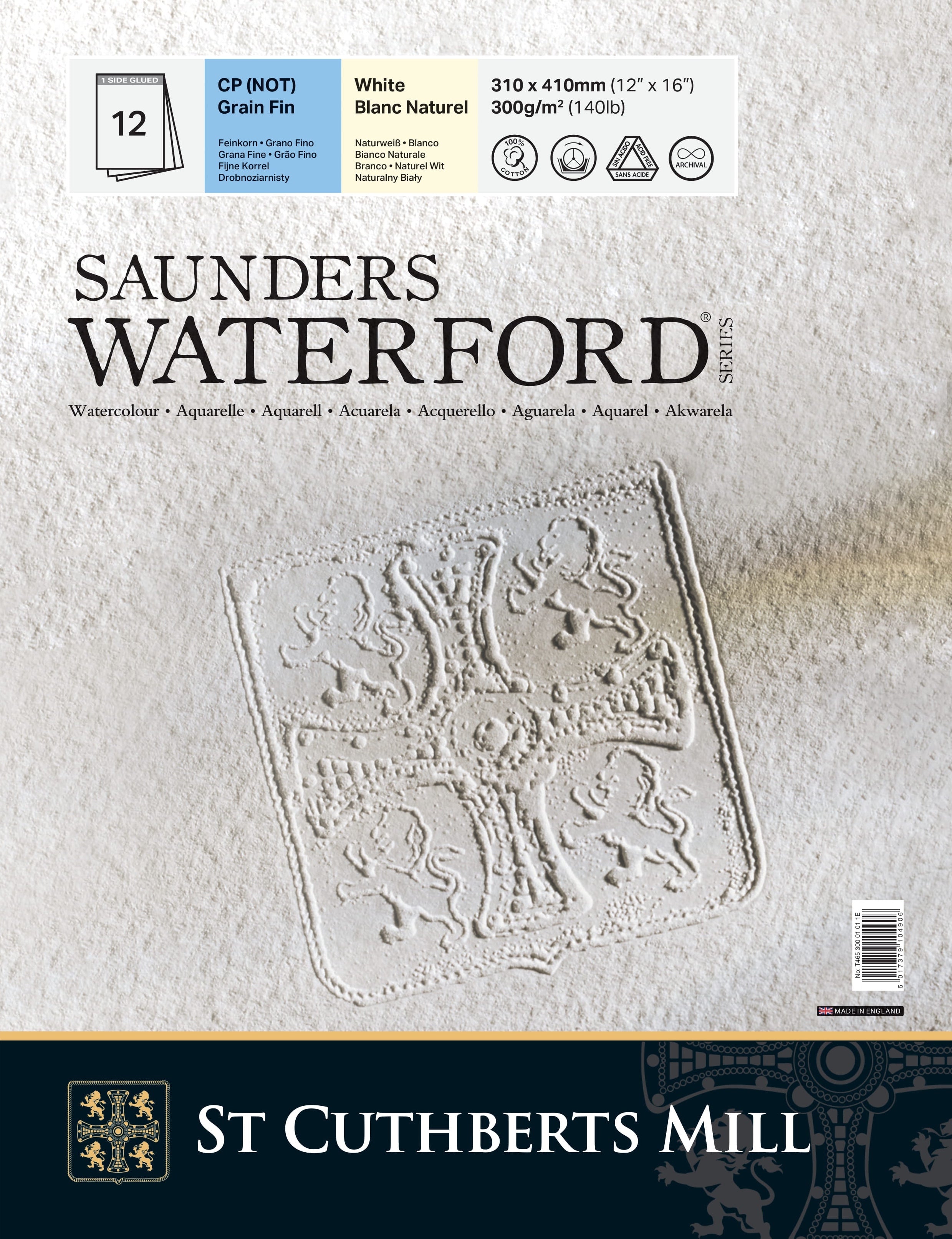 Saunders Waterford Watercolour Pad 100% Cotton 300 gsm Cold Pressed 12 x 16 inches