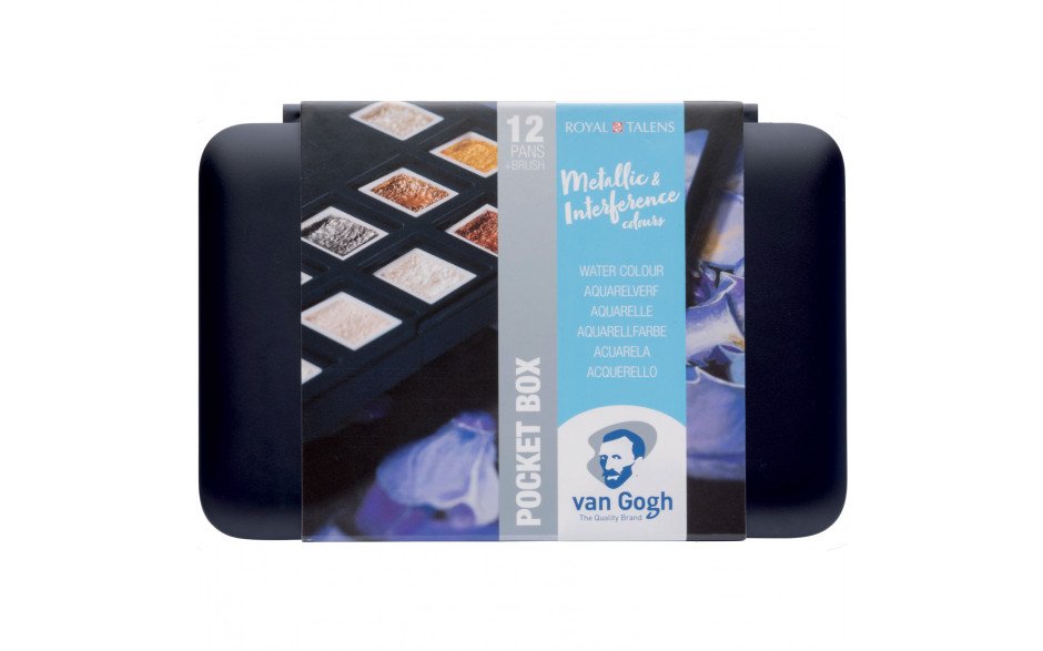 Van Gogh Metallic & Interference colour  Pocket Box 12 Half Pans  Metallic and Interference Colours