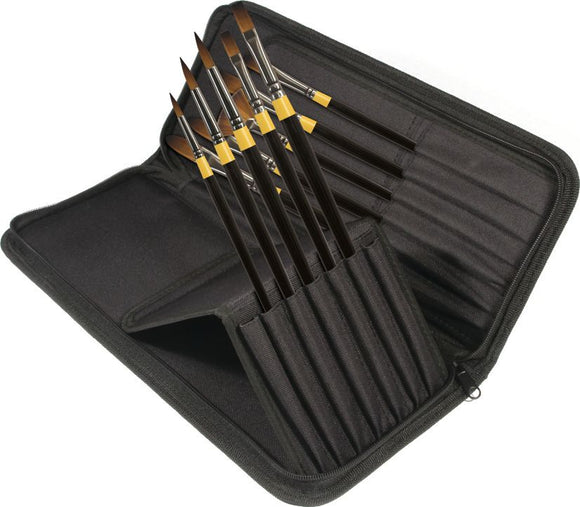 Daler Rowney System 3 Acrylic Brush Set, Beautiful zipped Case with 10  long handled brushes, perfect for heavy body acrylic paint. 