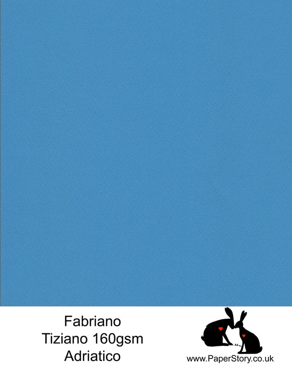 High quality paper from Italy, Adriatico ocean blue. Tiziano is 160 gsm, Tiziano has a high cotton content, a textured naturally sized surface. This paper is acid free to guarantee long permanence in time, pH neutral. It has highly lightfast colours, an excellent surface making and sizing which make this paper particularly suitable for papercutting, pastels, pencil, graphite, charcoal, tempera, air brush and watercolour techniques. Tiziano can be used for all printing techniques.