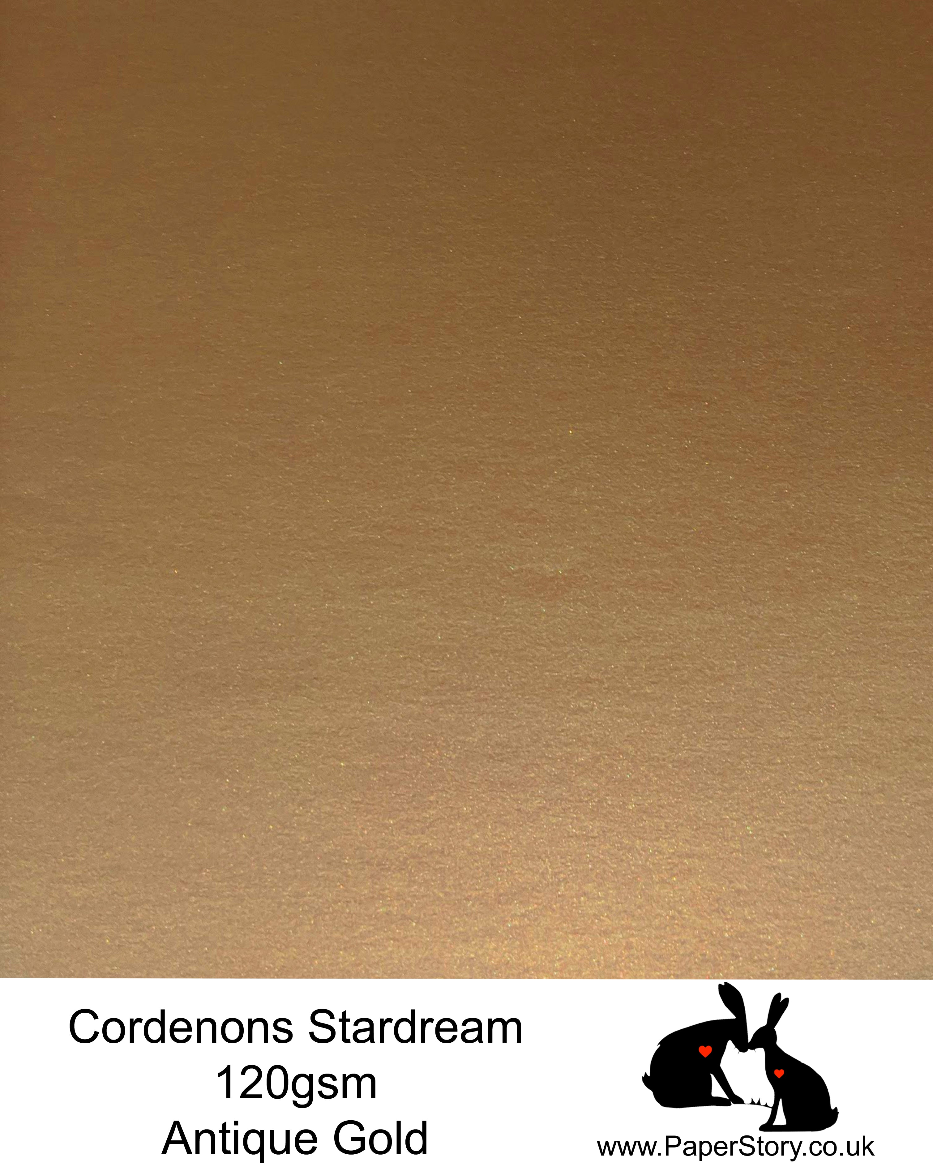 A4 Stardream 120gsm paper for Papercutting, craft, flower making  and wedding stationery. Antique gold has beautiful copper warm undertones. Stardream is a luxury Italian paper from Italy, it is a double sided quality Pearlescent paper with a matching colour core. FSC Certified, acid free, archival and PH Neutral