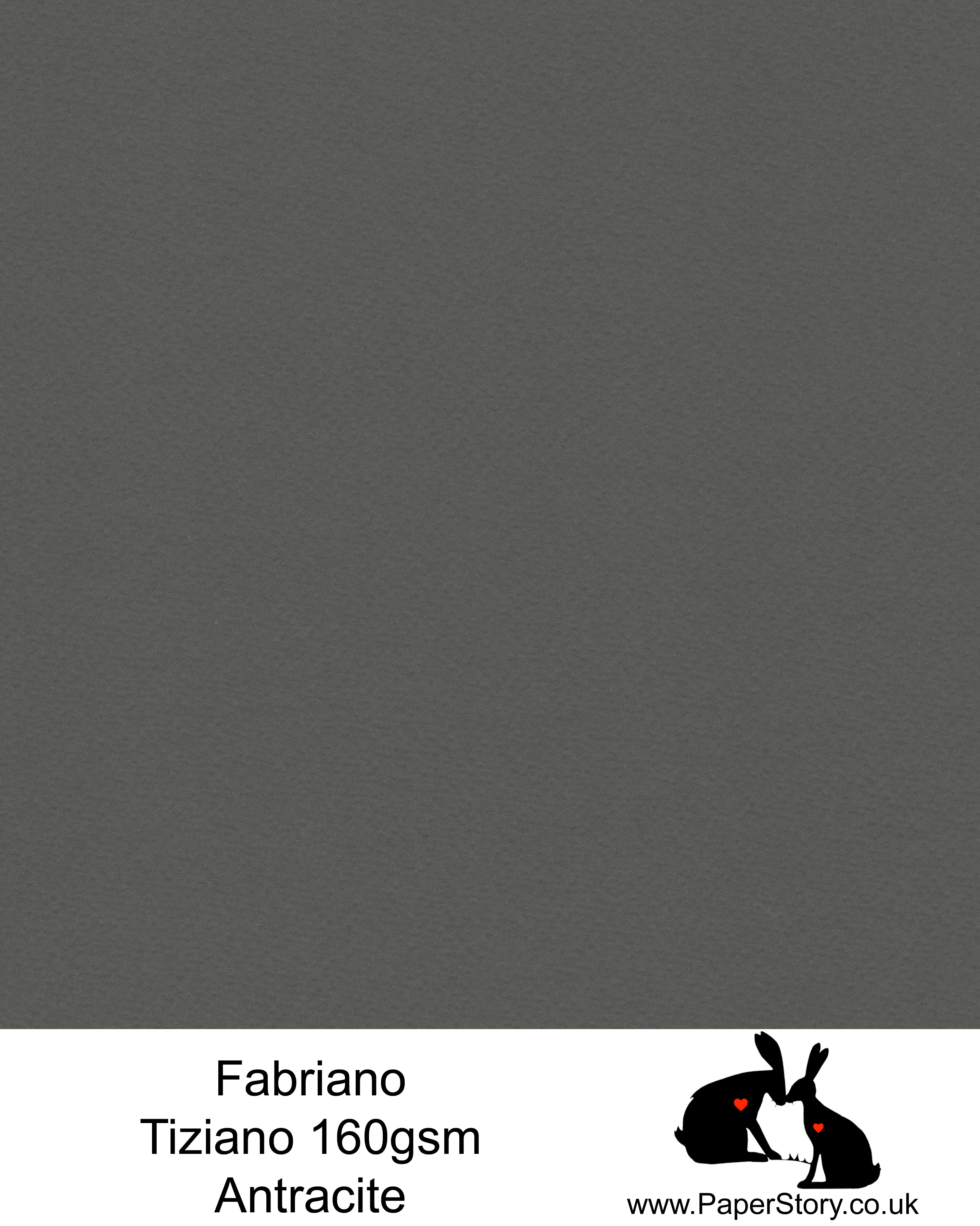 High quality paper from Italy, Antracite, charcoal dark grey. Tiziano is 160 gsm, Tiziano has a high cotton content, a textured naturally sized surface. This paper is acid free to guarantee long permanence in time, pH neutral. It has highly lightfast colours, an excellent surface making and sizing which make this paper particularly suitable for papercutting, pastels, pencil, graphite, charcoal, tempera, air brush and watercolour techniques. Tiziano can be used for all printing techniques.