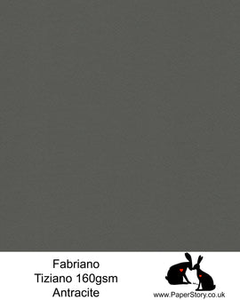 High quality paper from Italy, Antracite, charcoal dark grey. Tiziano is 160 gsm, Tiziano has a high cotton content, a textured naturally sized surface. This paper is acid free to guarantee long permanence in time, pH neutral. It has highly lightfast colours, an excellent surface making and sizing which make this paper particularly suitable for papercutting, pastels, pencil, graphite, charcoal, tempera, air brush and watercolour techniques. Tiziano can be used for all printing techniques.
