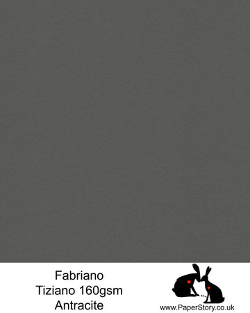 High quality paper from Italy, Antracite, charcoal dark grey. Tiziano is 160 gsm, Tiziano has a high cotton content, a textured naturally sized surface. This paper is acid free to guarantee long permanence in time, pH neutral. It has highly lightfast colours, an excellent surface making and sizing which make this paper particularly suitable for papercutting, pastels, pencil, graphite, charcoal, tempera, air brush and watercolour techniques. Tiziano can be used for all printing techniques.