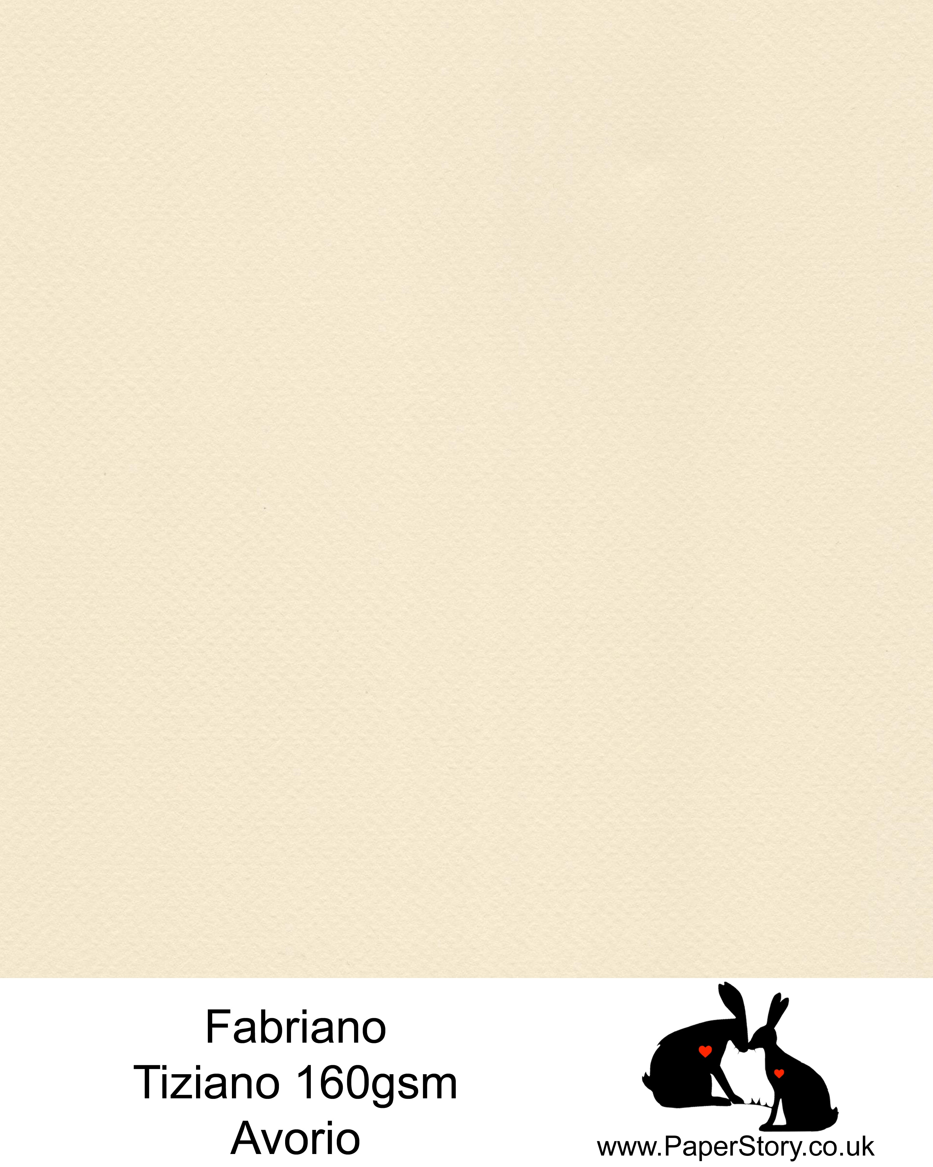 High quality paper from Italy, Avorio classic creamy Ivory Fabriano Tiziano is 160 gsm, Tiziano has a high cotton content, a textured naturally sized surface. This paper is acid free to guarantee long permanence in time, pH neutral. It has highly lightfast colours, an excellent surface making and sizing which make this paper particularly suitable for papercutting, pastels, pencil, graphite, charcoal, tempera, air brush and watercolour techniques. Tiziano can be used for all printing techniques.