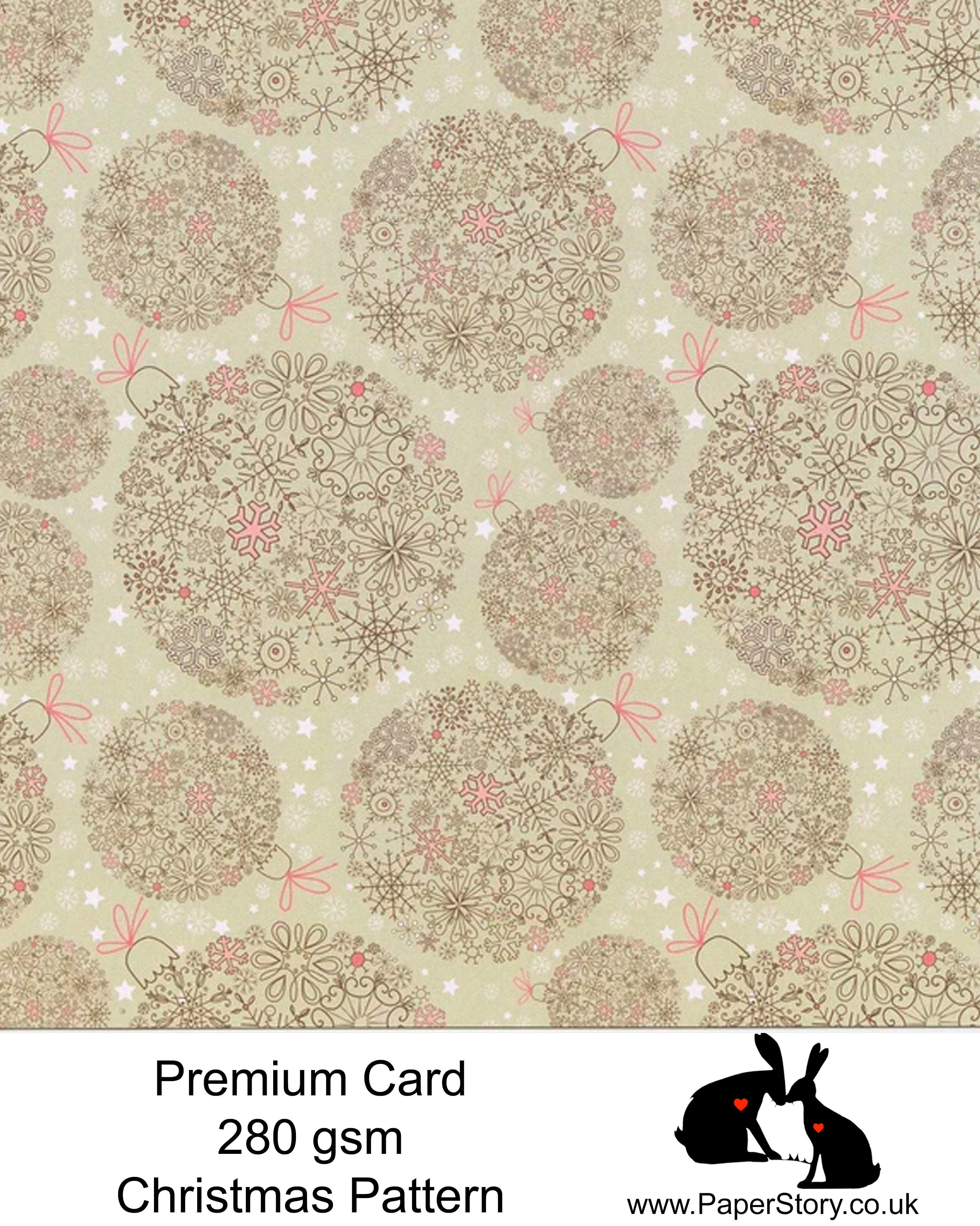 A4 Smooth card 280 gsm single sided, Christmas Baubles large repeating pattern, on a taupe background.  Smooth card, perfect for crafting and card making.