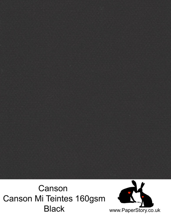 Canson Mi Teintes acid free, classic black, hammered texture honeycomb surface paper 160 gsm. This is a popular and classic paper for all artists especially well respected for Pastel  and Papercutting made famous by Paper Panda. This paper has a honeycombed finish one side and fine grain the other. An authentic art paper, acid free with a  very high 50% cotton content. Canson Mi-Teintes complies with the ISO 9706 standard on permanence, a guarantee of excellent conservation