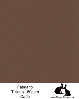 High quality paper from Italy, Caffe, deep chocolate brown Fabriano Tiziano is 160 gsm, Tiziano has a high cotton content, a textured naturally sized surface. This paper is acid free to guarantee long permanence in time, pH neutral. It has highly lightfast colours, an excellent surface making and sizing which make this paper particularly suitable for papercutting, pastels, pencil, graphite, charcoal, tempera, air brush and watercolour techniques. Tiziano can be used for all printing techniques.