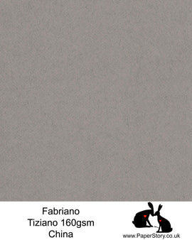 High quality paper from Italy, China mid tone felted grey Fabriano Tiziano is 160 gsm, Tiziano has a high cotton content, a textured naturally sized surface. This paper is acid free to guarantee long permanence in time, pH neutral. It has highly lightfast colours, an excellent surface making and sizing which make this paper particularly suitable for papercutting, pastels, pencil, graphite, charcoal, tempera, air brush and watercolour techniques. Tiziano can be used for all printing techniques.