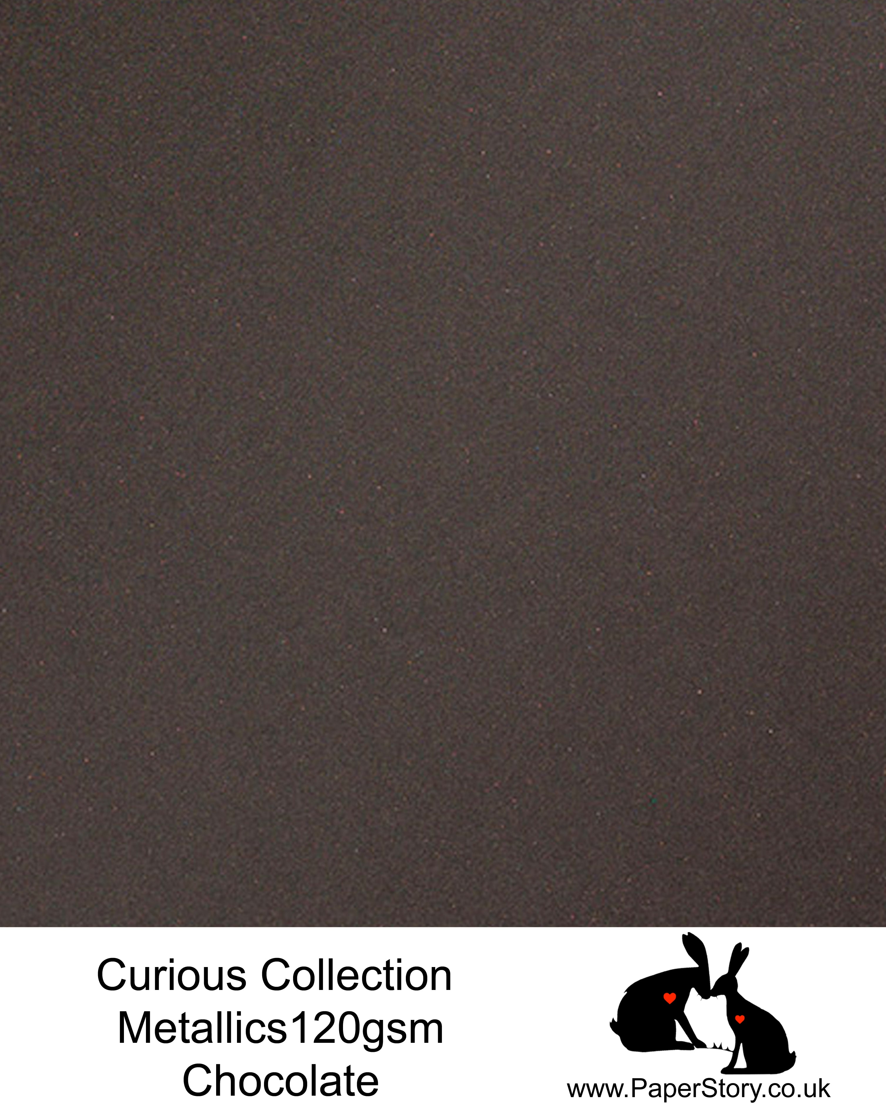 Curious Collection Curious Metallics Chocolate black slate, is a deep dark brown almost black. This unique metallic paper is unlike any other metallic shimmer surface, the natural underlying wove surface of Curious Metallics enhances the stunning metallic shimmer