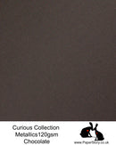 Curious Collection Curious Metallics Chocolate black slate, is a deep dark brown almost black. This unique metallic paper is unlike any other metallic shimmer surface, the natural underlying wove surface of Curious Metallics enhances the stunning metallic shimmer