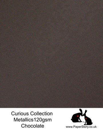 Curious Collection Curious Metallics Chocolate black slate, is a deep dark brown almost black. This unique metallic paper is unlike any other metallic shimmer surface, the natural underlying wove surface of Curious Metallics enhances the stunning metallic shimmer