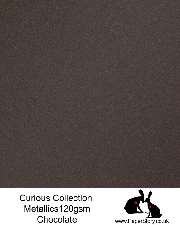 Curious Collection Curious Metallics Chocolate black slate, is a deep dark brown almost black. This unique metallic paper is unlike any other metallic shimmer surface, the natural underlying wove surface of Curious Metallics enhances the stunning metallic shimmer