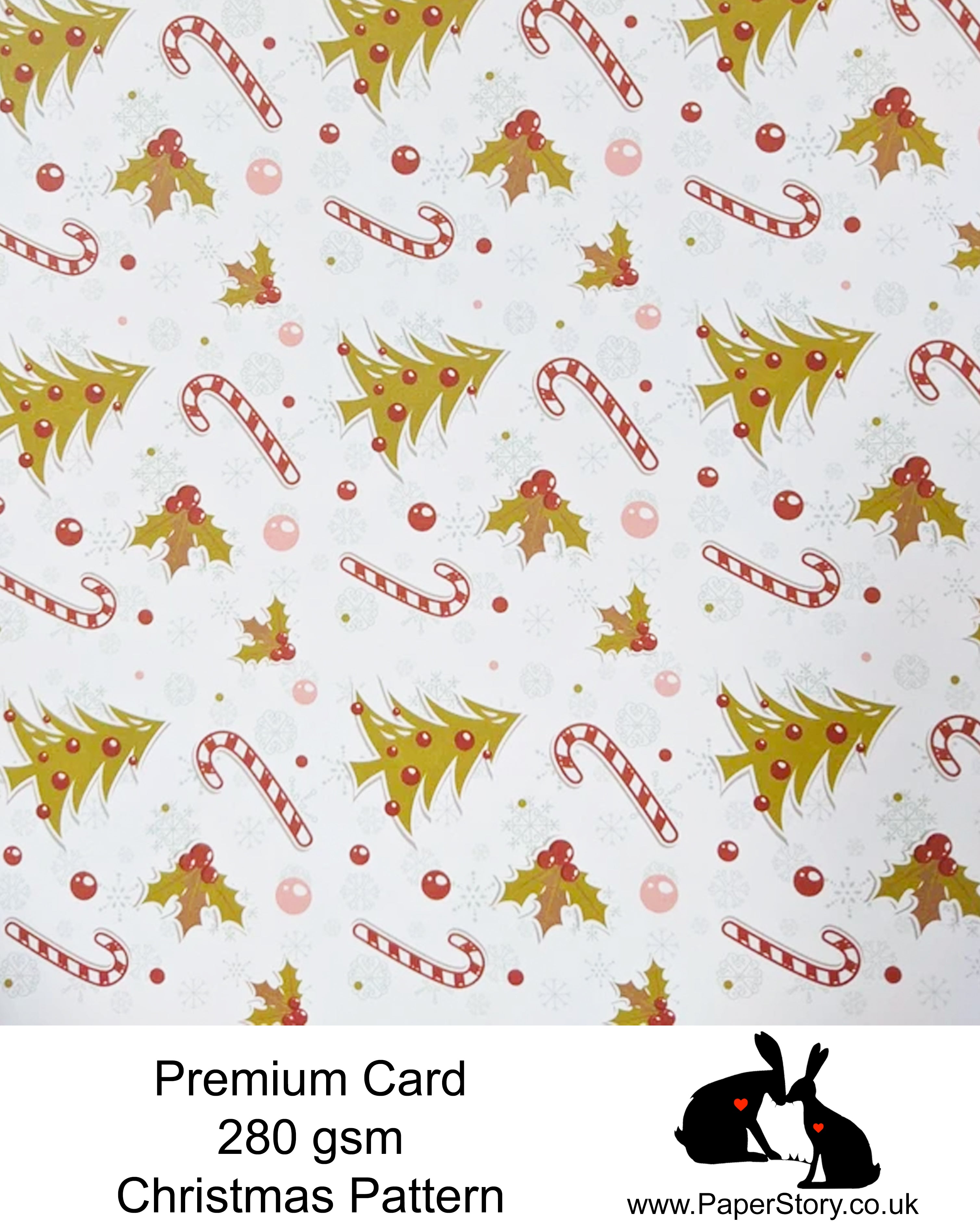 A4 Smooth card 280 gsm Single sided, Christmas trees repeating pattern, on a white background.  Smooth card, perfect for crafting and card making.