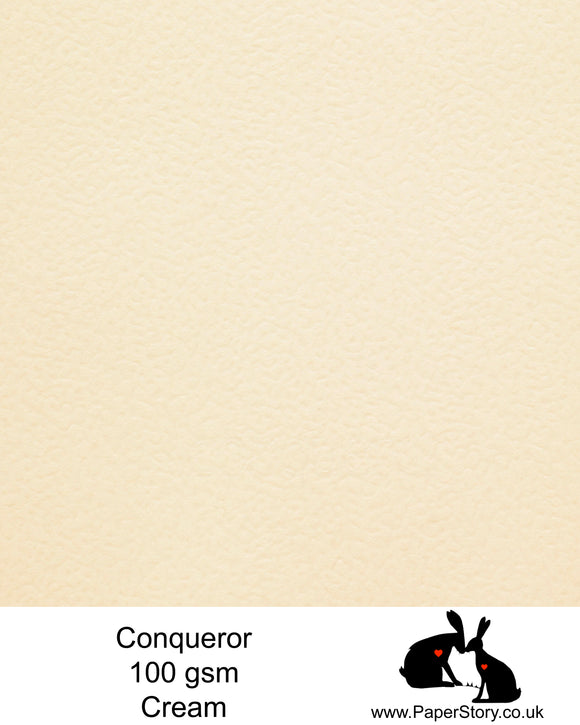 Hammered textured embossed A3 aper 100 gsm  Cream Conqueror Contour Paper : Cream with a small Conqueror watermark FSC Certified Acid Free paper.