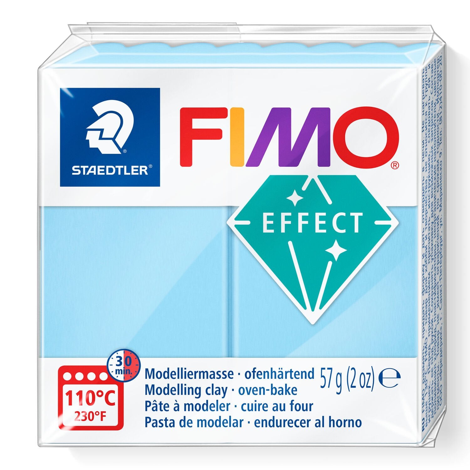 Pastel Aqua FIMO Effect Clay 57g 8020-305. Polymer clay, simply cut, shape or blend then bake in a conventional oven at 110 degrees for 30 minutes.