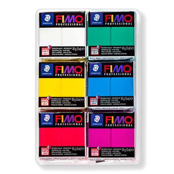 Fimo Professional True Colours 6 Pack Includes 6 x 85 g Blocks includes White, True Yellow, TrueRed,True Magenta, True Blue, True Green
