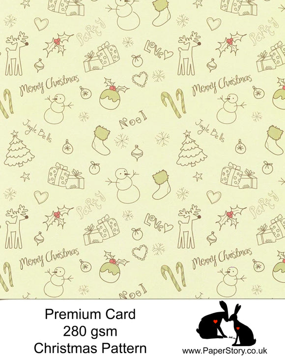 A4 Smooth card 280 gsm Single sided, Christmas pattern. Smooth card, perfect for crafting and card making. Cute repeating pattern, white other side