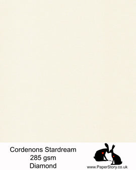 Stardream Diamond White, soft white with a hint of warmth, classic wedding Ivory colour, this card is a luxury premium branded Italian pearlescent card from Gruppo Cordenons, made in Italy. With a double sided quality pearlescent finish and a colour core, makes this perfect for card making, wedding invitations and stationery. FSC certified, acid free, archival and PH neutral 