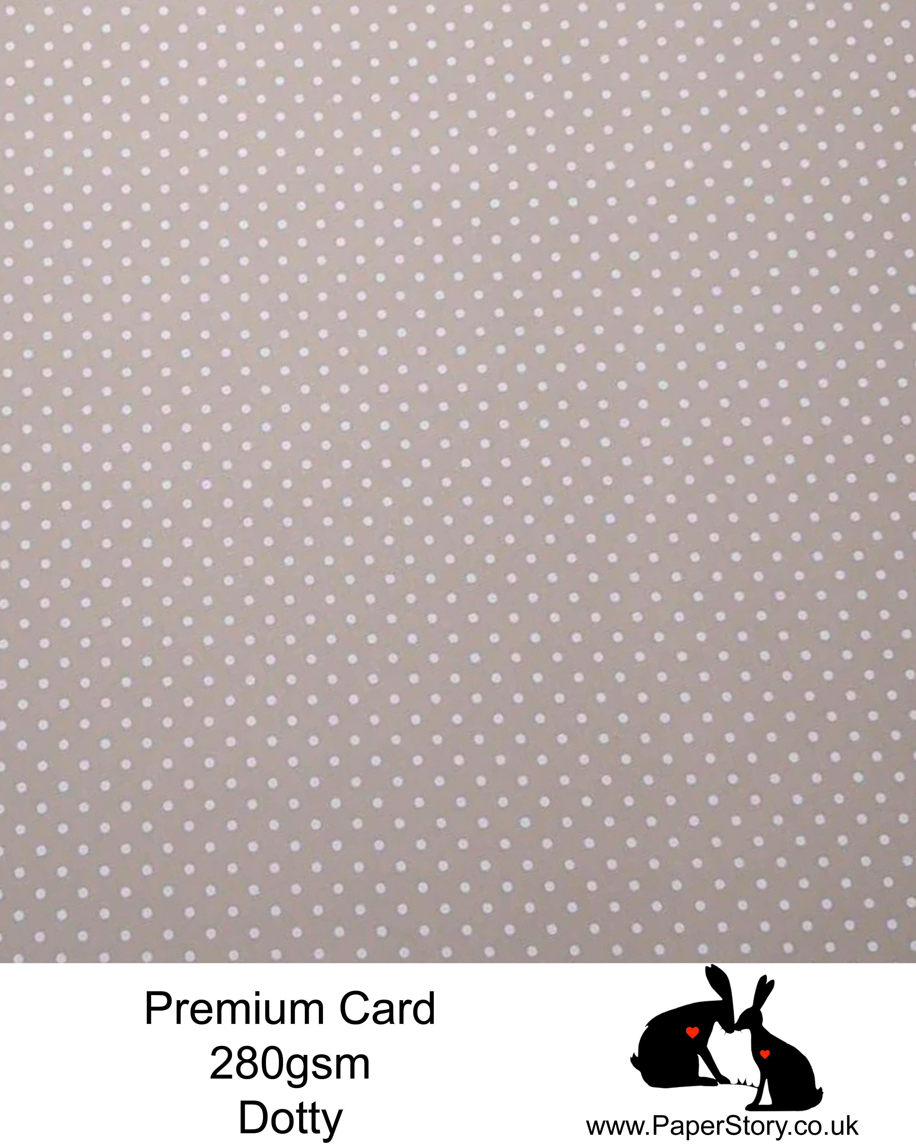 A4 Smooth card 280 gs,  single sided patterned card, with a white dotty repeating pattern, on a taupe background. Smooth card white back perfect for crafting and card making. Limited stock as now discontinued. 