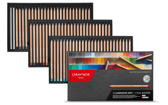 Caran d'Ache Luminance  76 colour assortment set of Artist Pencils + 2 full blenders