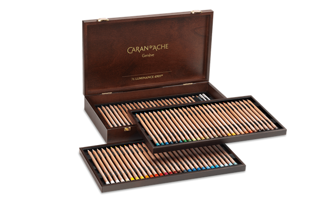 Caran d'Ache Luminance 6901 Professional Colour Wooden Pencil Gift Box of assorted 76 colours + 4 repeat colours + 2 full blenders & 2 Grafwood pencils
