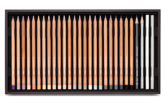 Caran d'Ache Luminance 6901 Professional Colour Wooden Pencil Gift Box of assorted 76 colours + 4 repeat colours + 2 full blenders & 2 Grafwood pencils