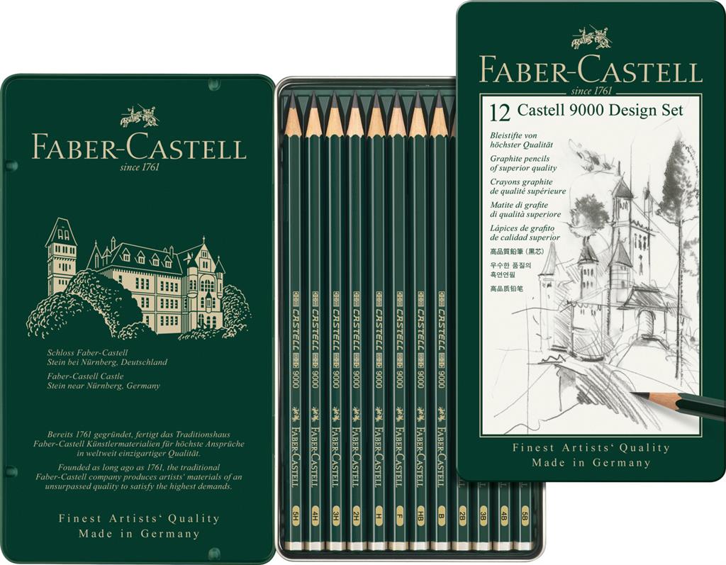 Faber-Castell  9000 Artists Drawing Pencils tin of 12
