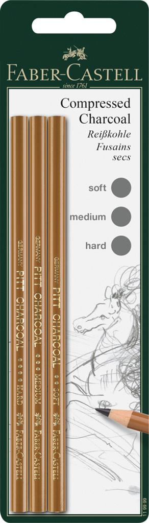 Faber Castell : Pitt Pressed Charcoal  Pencils : Pack of 3
