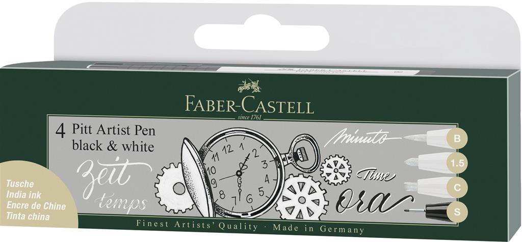 Faber Castell set of 4 Pitt artists pens in wallet Black & White