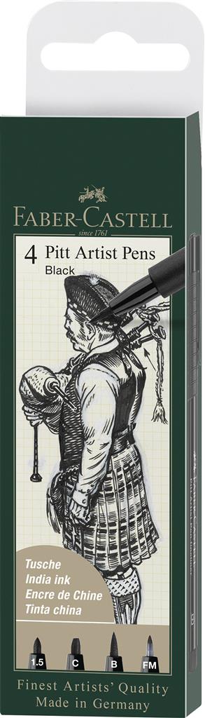 Faber Castell Pitt Artists Pen Set 4 (2.5,C,B, Fude Medium) Black