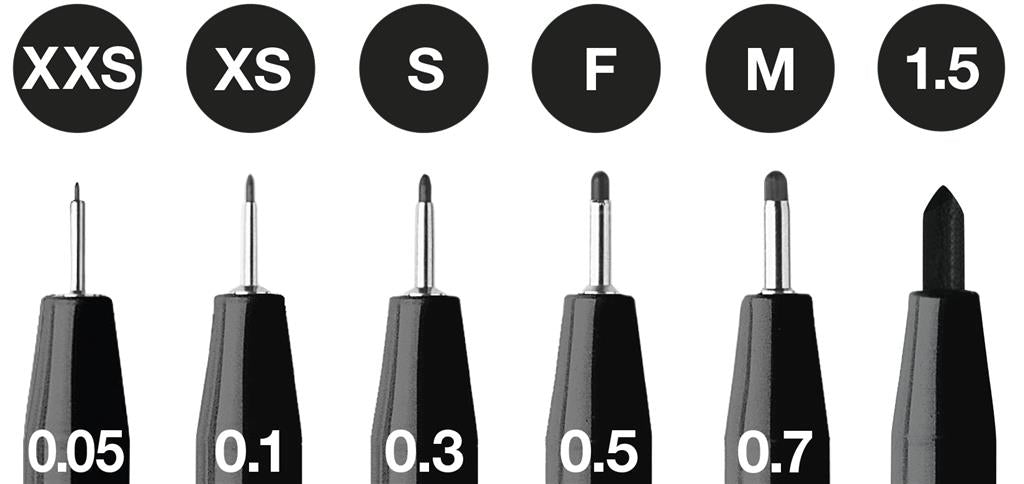 Faber Castell Pitt Artists Pen Set of 6 assorted pens XXS, XS, S, F, M, 1.5