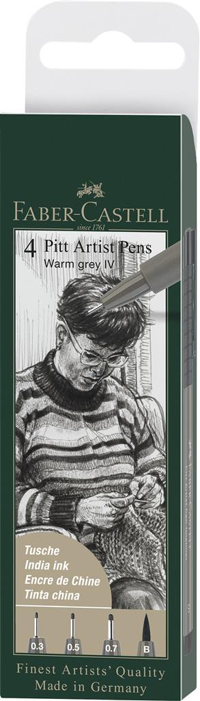 Faber Castell Pitt Artists Pen Set of 4 assorted pens S, F, M, B Warm Grey