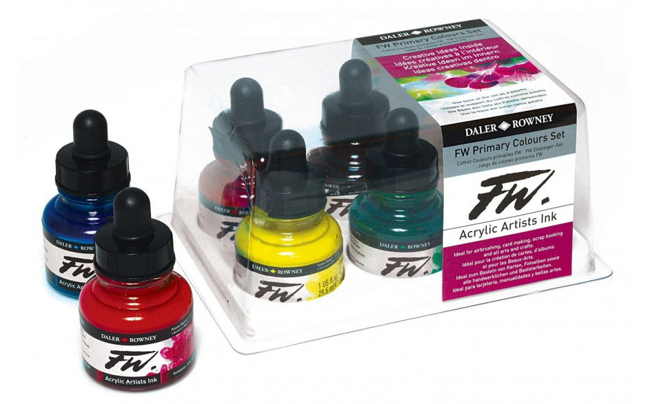 Daler Rowney FW Artists Acrylic Ink Primary Colours Set of 6 colours