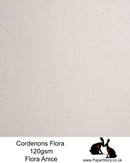 Flora is a fine recycled paper 130gsm with a natural toothy finish. Each sheet is unique due to the process involved in making it, the flecks and speckles within the paper are natural ‘wood shives’ The paper is manufactured in Italy from 50% recycled fibres, 10% cotton fibres and 40% FSC certified pulp