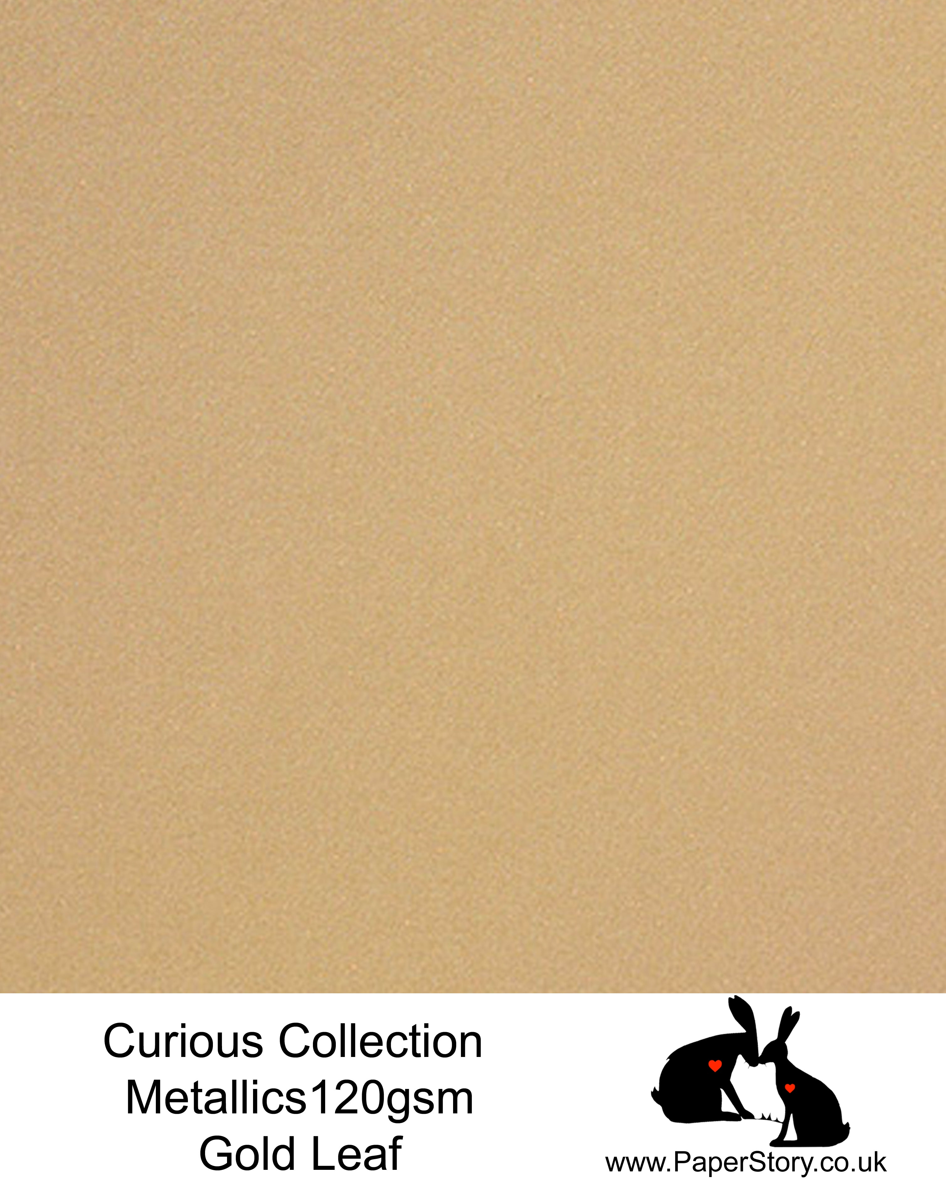 Curious Collection Curious Metallics Gold Leaf, soft warm gold. This unique metallic paper is unlike any other metallic shimmer surface, the natural underlying wove surface of Curious Metallics enhances the stunning metallic shimmer, whilst making it easier to print on with an inkjet printer