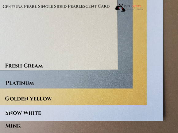 Centura Pearl single sided card 310 gsm. Fresh buttery cream colour. Pearlescent one side, white printable surface on the other. High-quality Pearlescent card made in the UK, perfect for wedding cards, greetings cards, boxes and art and craft projects.