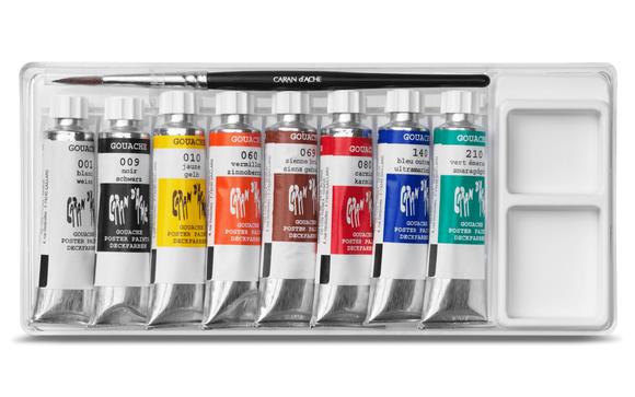 Caran d'Ache Gouache paint tubes assortment of 8 colours paperstory uk