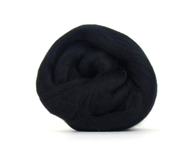 World of Wool : Merino Raven Black  : 100g  23mic Dyed Merino Top.