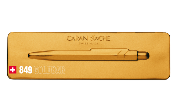 Caran d'Ache 849 Goldbar Ballpoint pen and holder paperstory uk