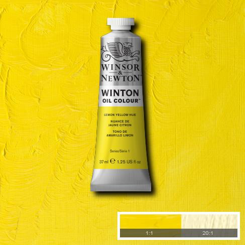 close WINTON OIL COLOUR LEMON YELLOW HUE Lemon Yellow Hue is a strong mid-range yellow colour closely resembling genuine Lemon Yellow made from arylamide pigment.