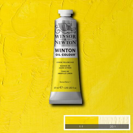close WINTON OIL COLOUR LEMON YELLOW HUE Lemon Yellow Hue is a strong mid-range yellow colour closely resembling genuine Lemon Yellow made from arylamide pigment.