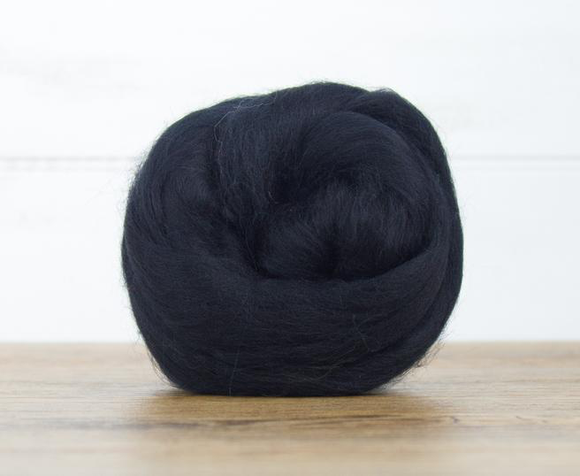 World of Wool : Merino Raven Black  : 100g  23mic Dyed Merino Top.