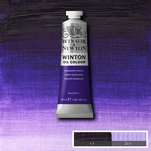 Dioxazine Purple is a vivid mid-shade purple pigment. When undiluted, it can be used as a deep black. It is made from a transparent coal tar pigment and was introduced into the Winsor & Newton range in the 1960s.